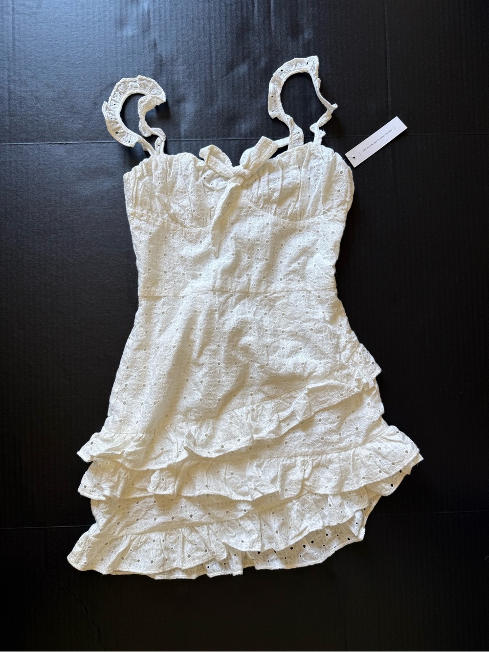 Lani The Label White Eyelet Ruffle Sundress with Sweetheart Neckline